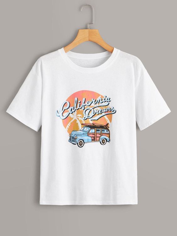 Car & Letter Print T shirt NL - teejabs Car & Letter Print T shirt NL