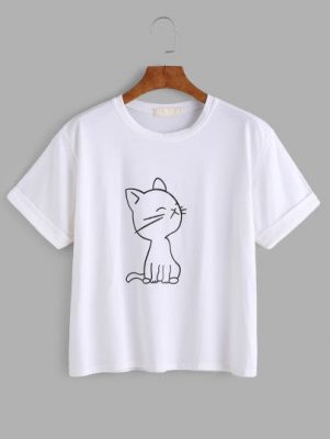 Cat Print Cuffed T shirt| NL - teejabs Cat Print Cuffed T shirt| NL