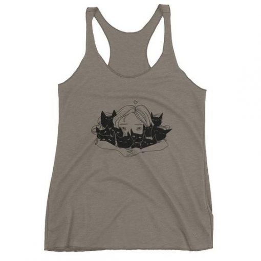 Girl Hugging Black Cats Tank Top N