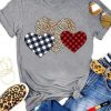 Plaid Leopard Print Heart Valentine T-shirt|NL