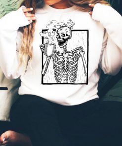 The Ripper Drinking Coffee, Halloween Skeleton Drinking Coffee, Funny Halloween Sweatshirt RF