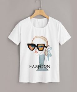 Figure & Letter Print t shirt RF