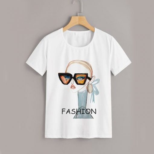 Figure & Letter Print t shirt RF