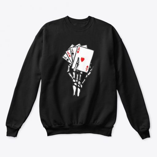 Skeleton hand holding four AS sweatshirt RF