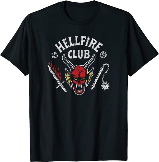 Stranger Things 4 Hellfire Club Skull & Weapons t shirt
