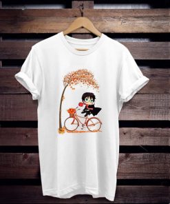 Harry Potter chibi riding bicycle autumn leaf tree t shirt